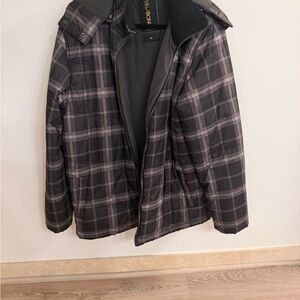 Billabong Men’s Black & Gray Plaid Hooded Puffer Jacket